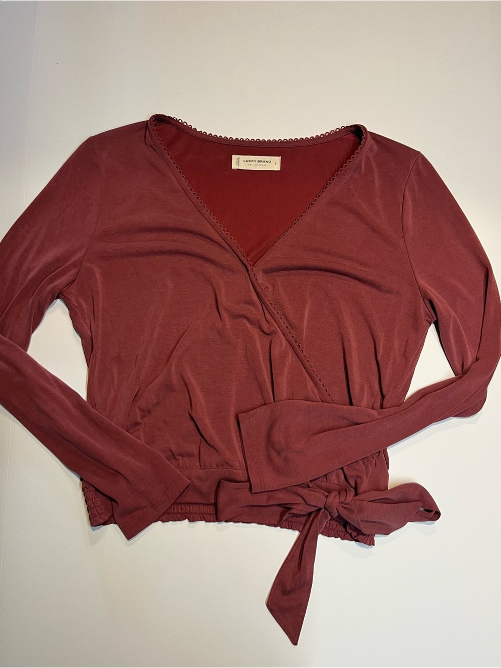 Lucky Brand Brick Red Wrap Tie Long-Sleeve Tunic